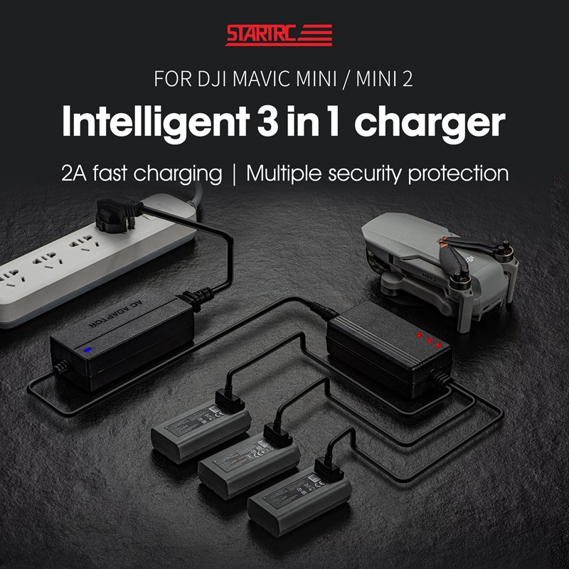 STARTRC Intelligent 3 in 1 Smart Battery Charger for DJI Mavic Mini 2 Drone Battery Charging Hub with AC Adapter Accessories