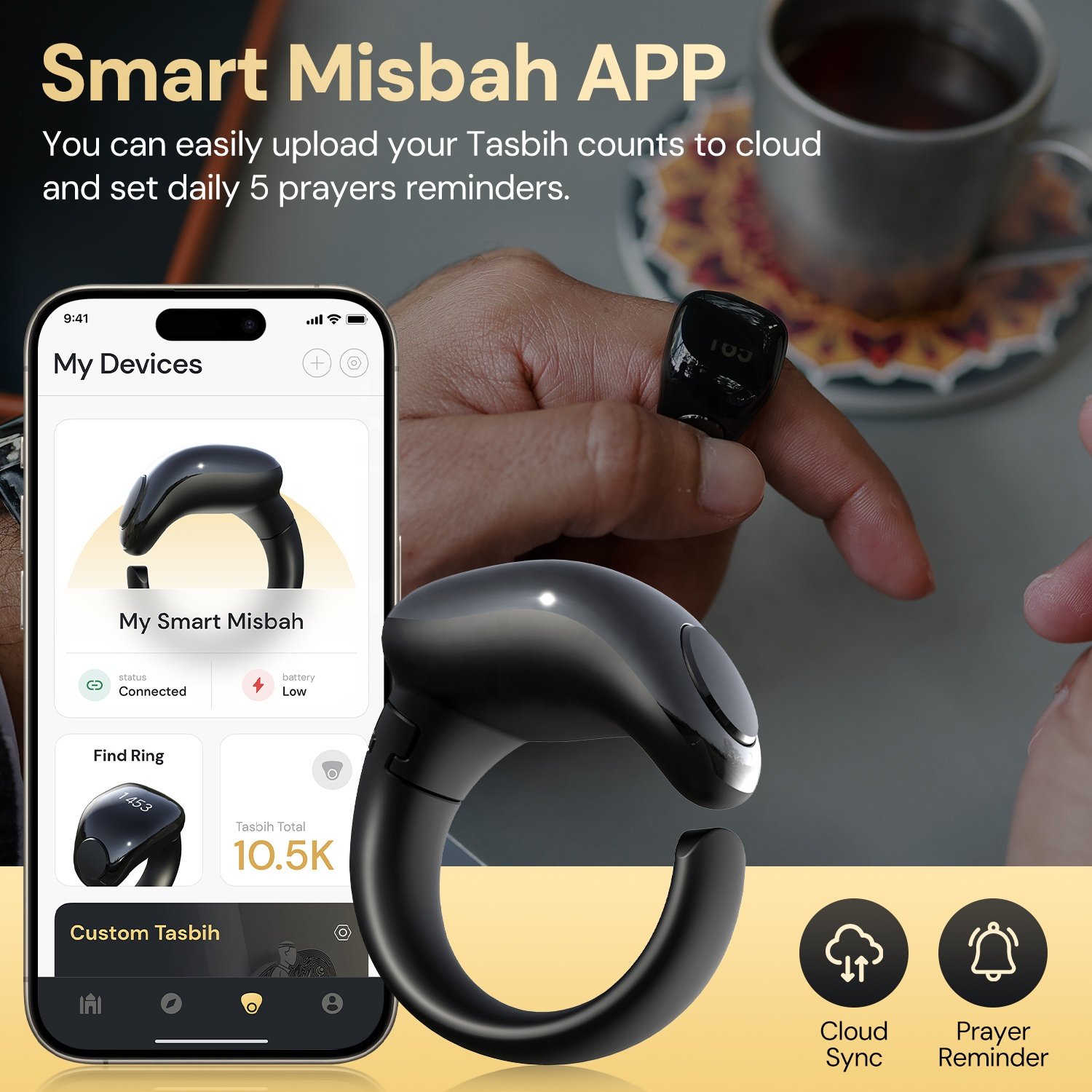 Weslamic iTasbih electronic rosary Prayer Wearable Device Smart Electronic Counter Religious zikr ring Magnetic charging