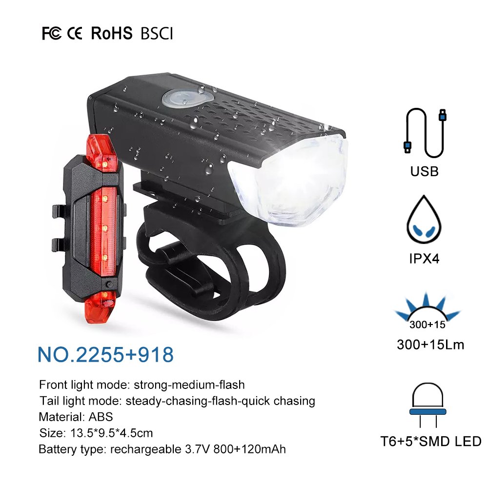 USB rechargeable bicycle Headlights taillight Set Waterproof rating bike front & tail light Equipment bike accessories bicycle