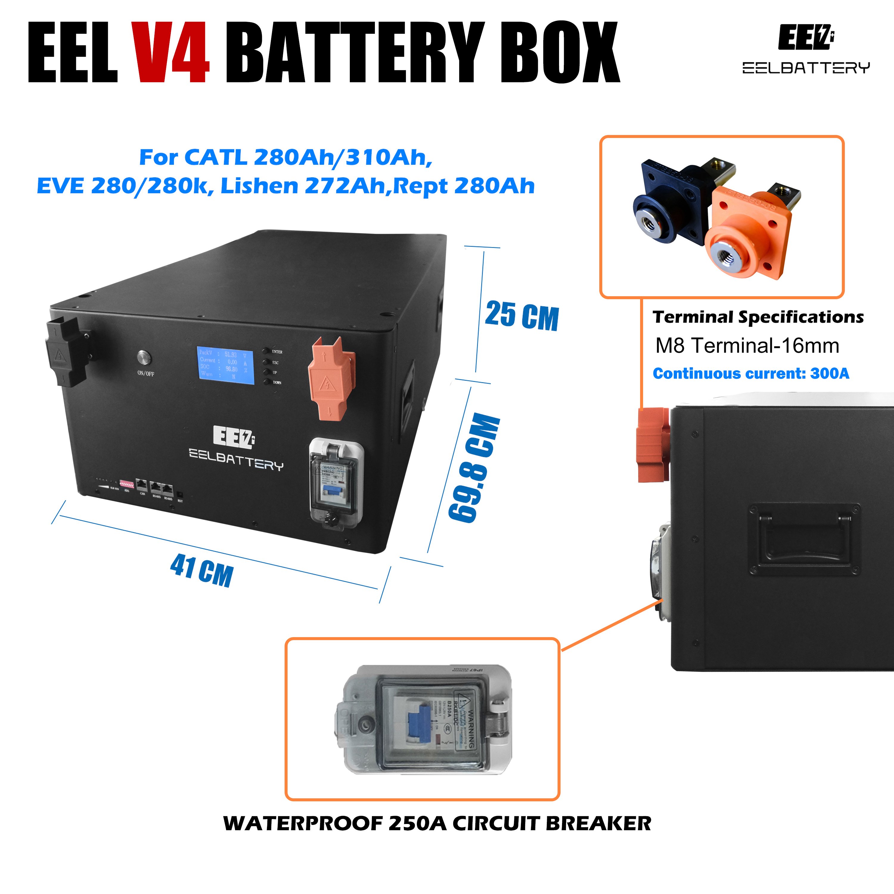 EEL V4 Solar Energy Storage Battery DIY Kit 16S LiFePO4 230Ah 280Ah Lithium Iron Phosphate Lithium Battery case 48V Battery Box