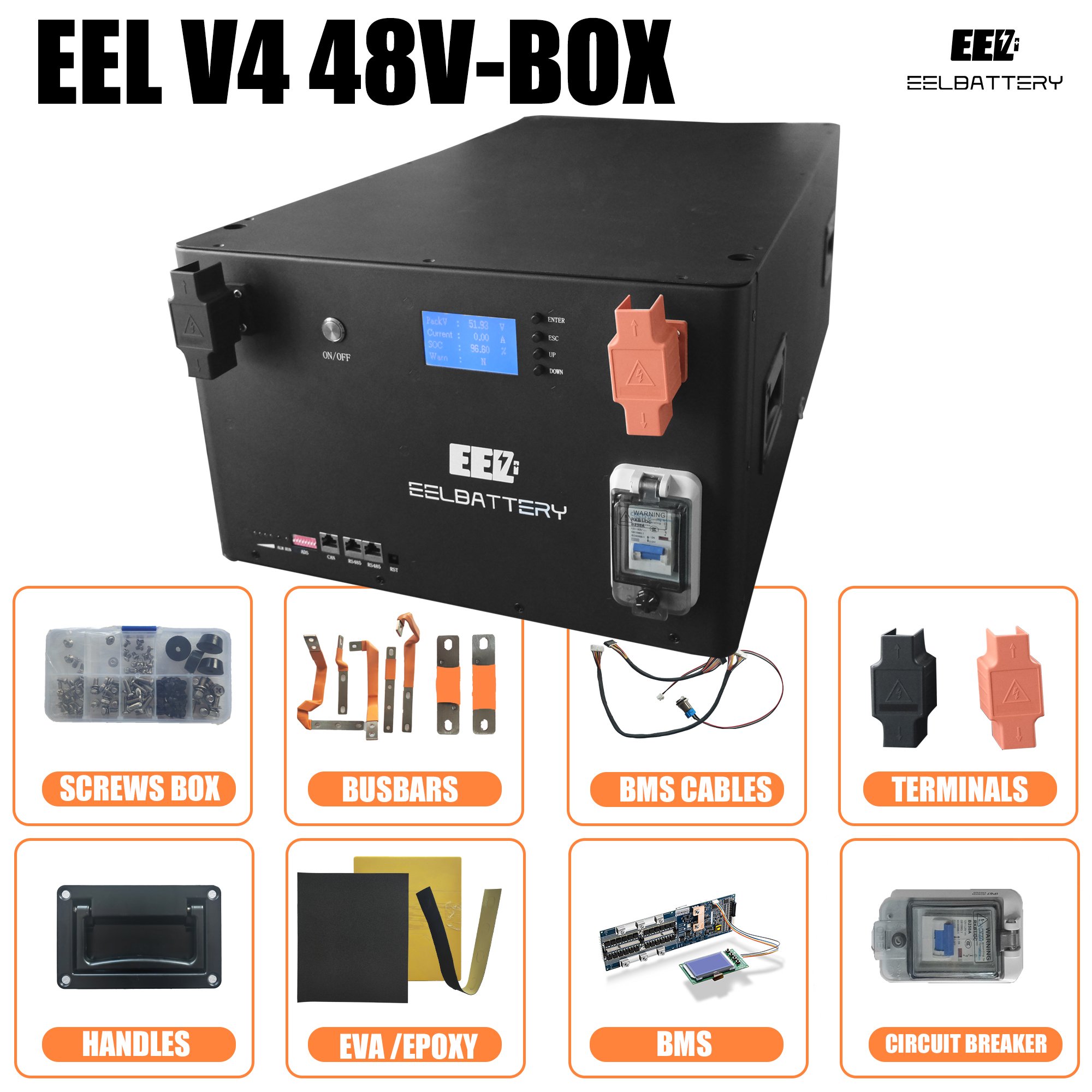 EEL V4 Solar Energy Storage Battery DIY Kit 16S LiFePO4 230Ah 280Ah Lithium Iron Phosphate Lithium Battery case 48V Battery Box