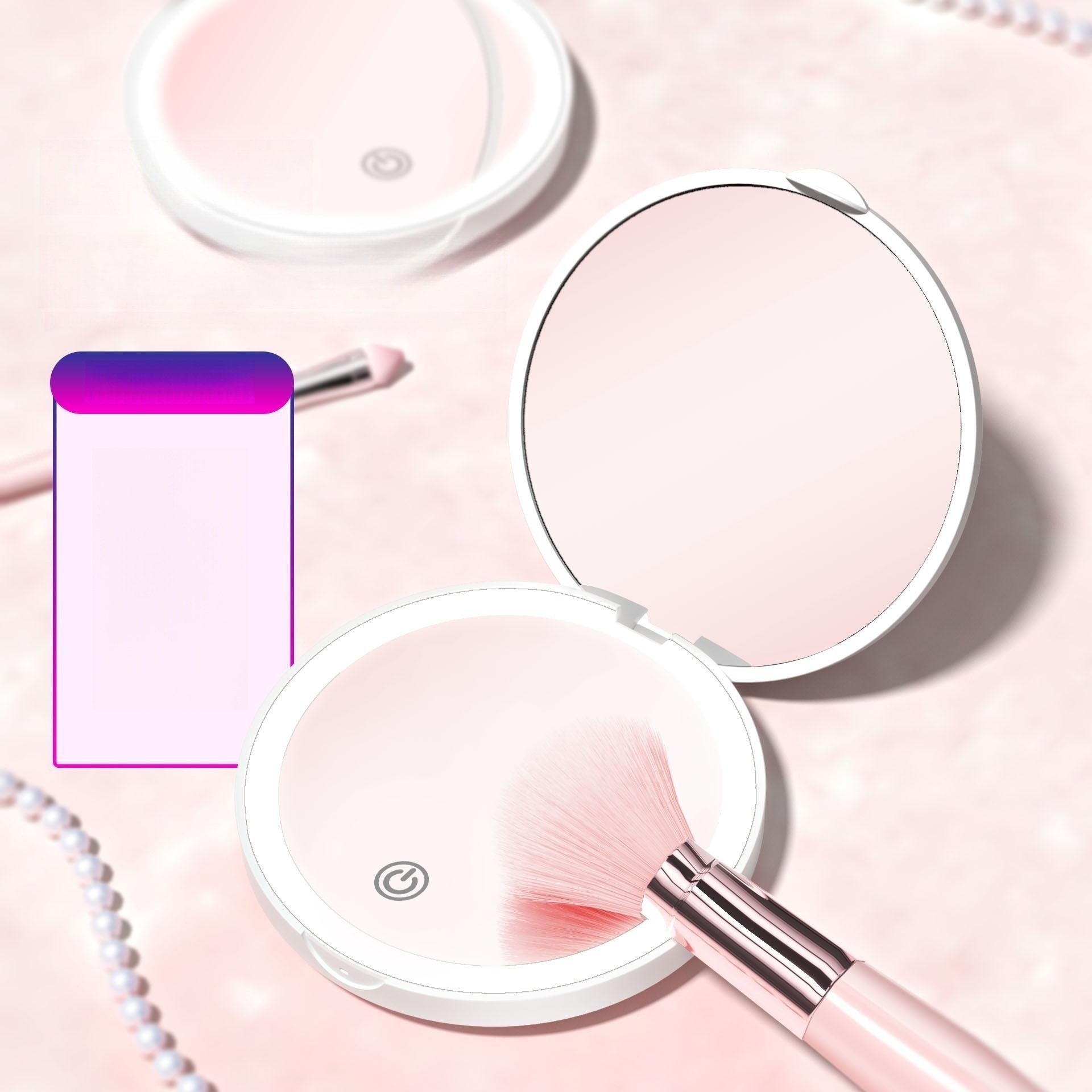 New 2023 Round Compact Custom Vanity Make up Lash Mirror with Led Lights Cosmetic Table Mirror Black Mirror Accessories Silver