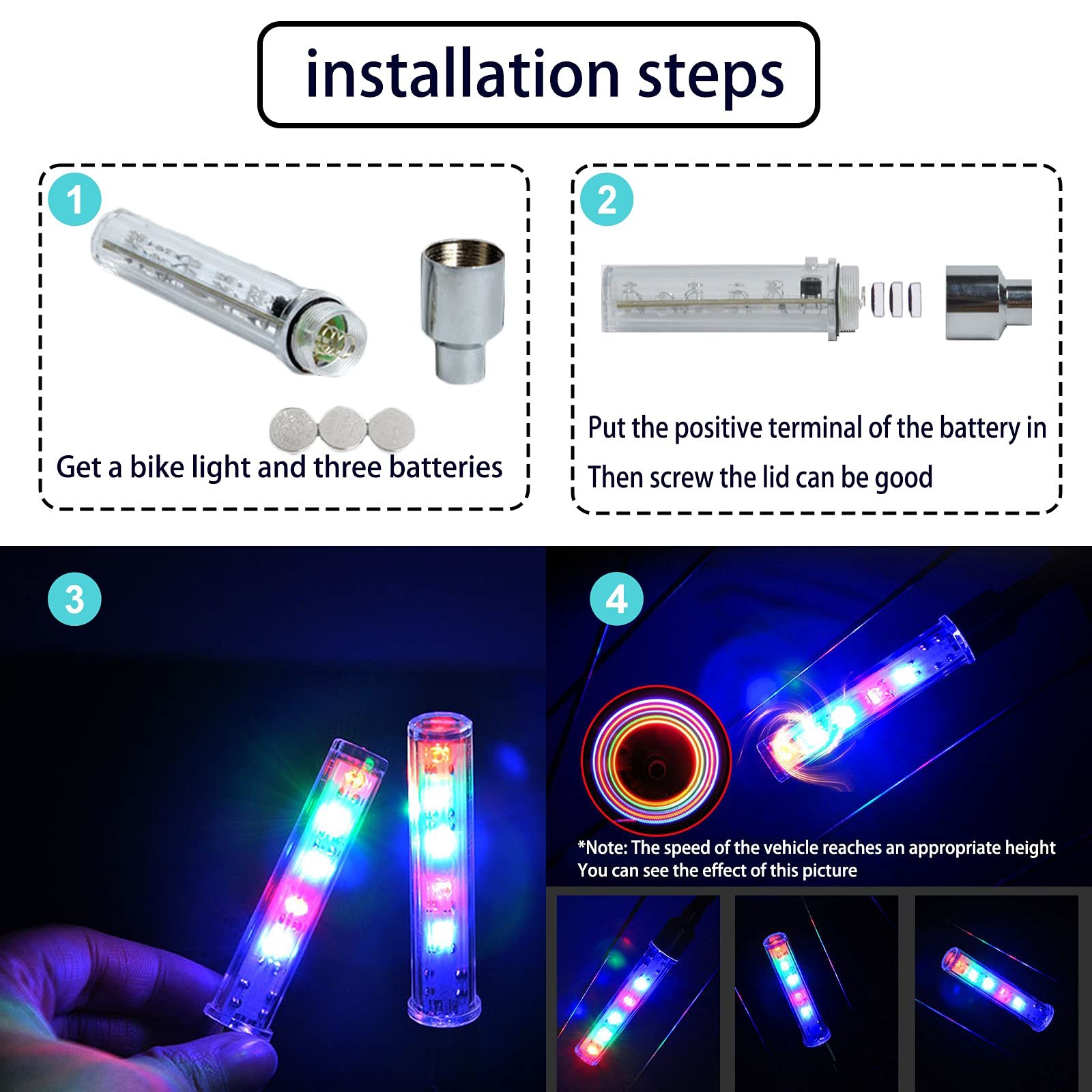 Multicolor Bike Tire Lights Waterproof Cycling Wheels Lights Motorcycle Valve Cap Spoke Neon Lamp Led Bike Wheel Lights