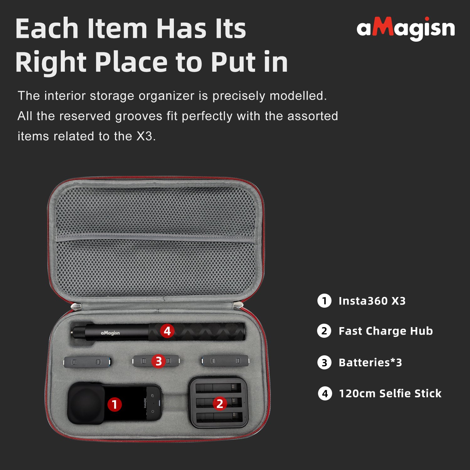 Portable Storage Carrying Case For Insta360 X3 Camera With Extra Batteries Charger Hub Accessories Bag
