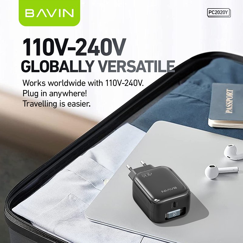 BAVIN 2024 new PC2020Y PD 40W retractable 70cm portable usb c mobile wall charger with type c cable