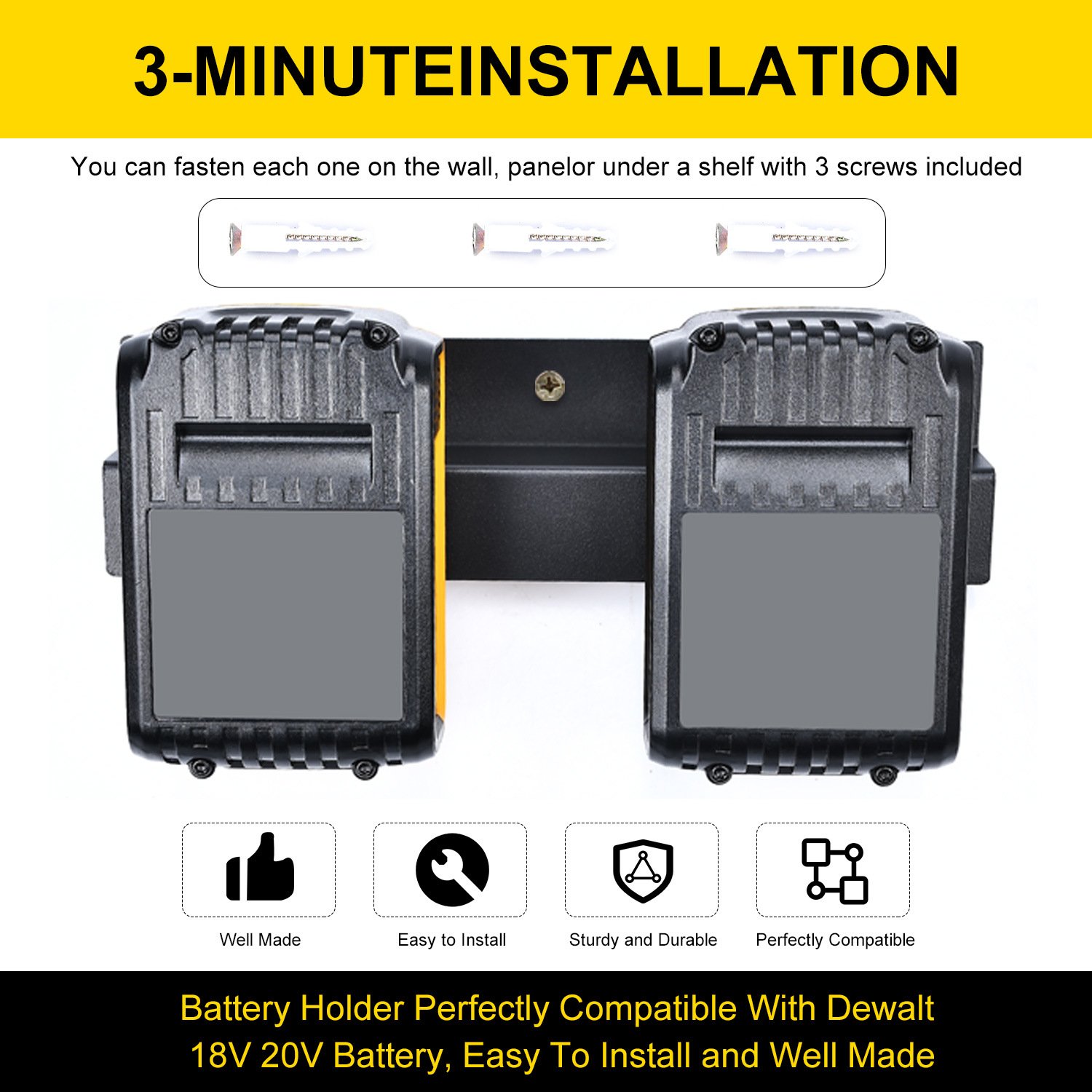 High Quality 2Pack Battery Mount Storage Holder For Dewalt Power Tools Battery 20V Easy To Install And Well Made Wholesale Price
