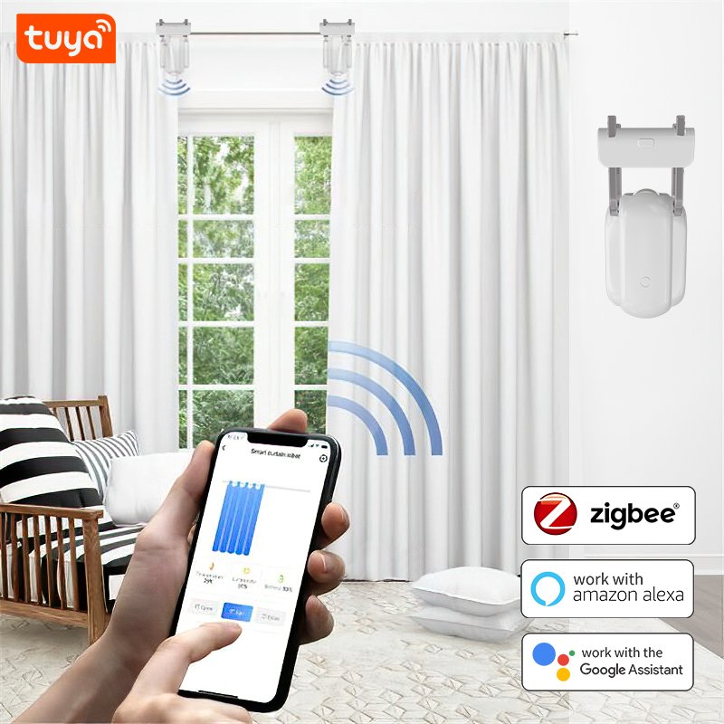 2022 New Design WIFI Automatic Curtain Switch Bot Free Install Wireless Curtain Rod Opener Alexa Curtain Motor