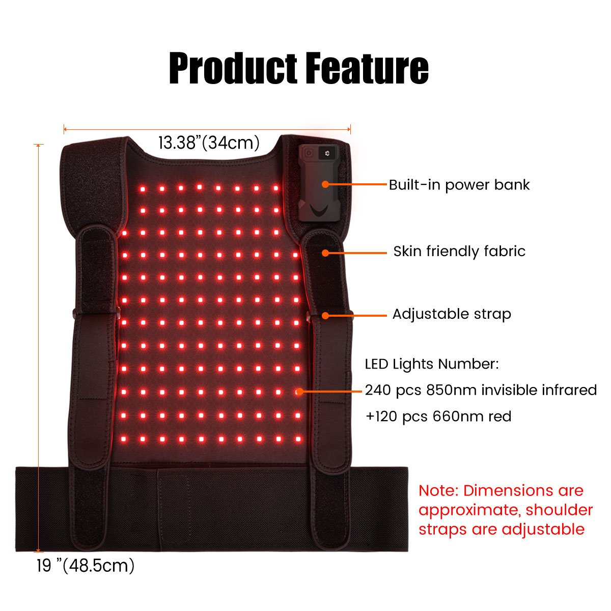 IDEARED Netw Wearable Vest Belt RLB150 660nm 850nm Red Light Therapy Vest Body Pain Relief Belt Wrap For Full Body