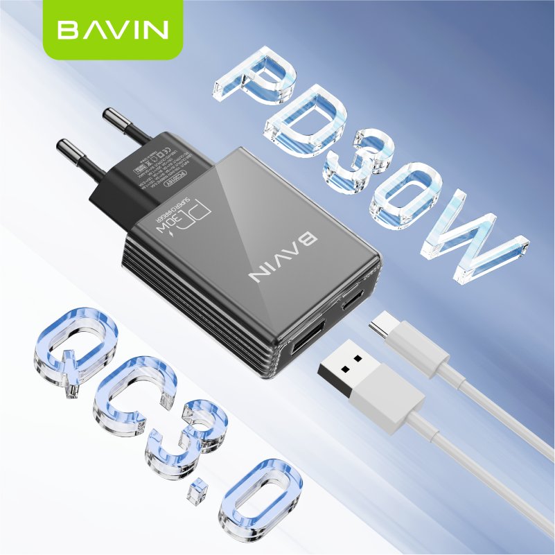 BAVIN wholesale custom PC2016Y qc3.0 pd 30w usb c wall mobile cell phone fast charging charger