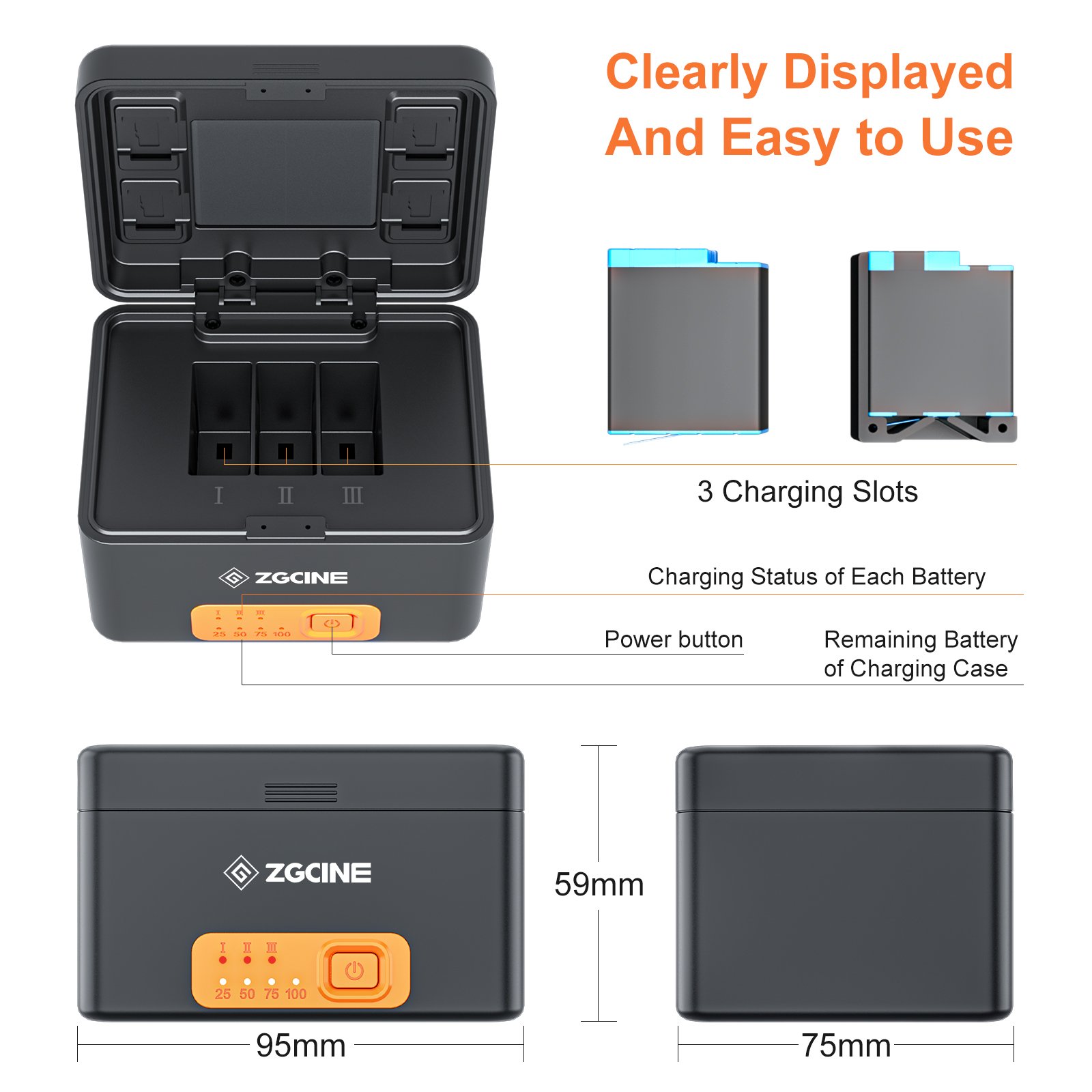ZGCINE PS-G10 Gopro battery charger for GoPro Hero 9 Hero 10 power bank charging case Gopro accessory CE PSE certificate