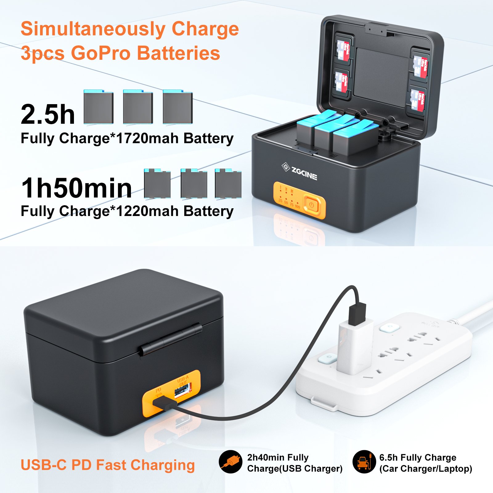 ZGCINE PS-G10 Gopro battery charger for GoPro Hero 9 Hero 10 power bank charging case Gopro accessory CE PSE certificate