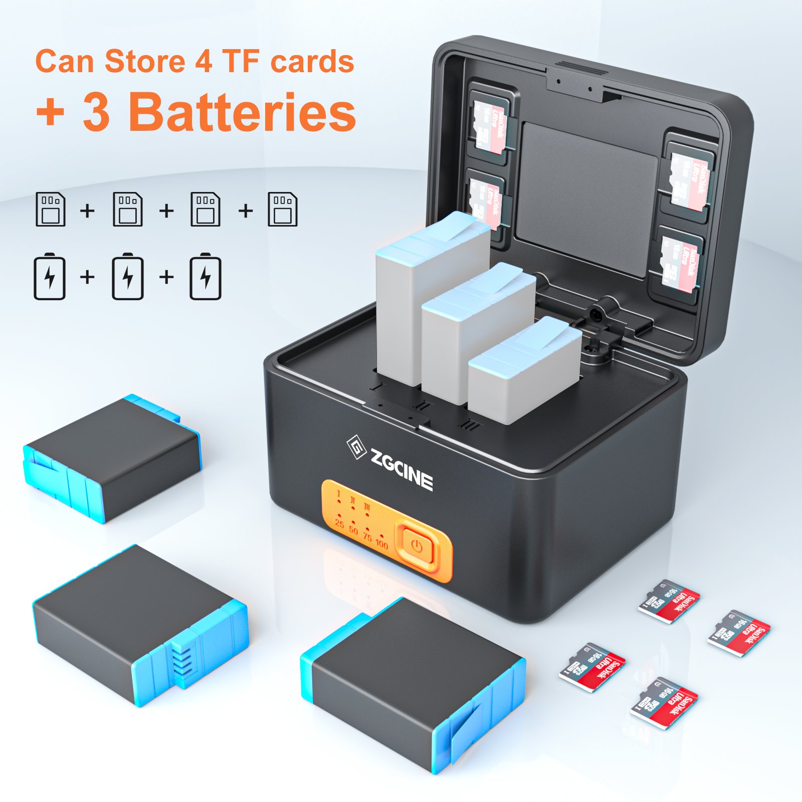 ZGCINE PS-G10 Gopro battery charger for GoPro Hero 9 Hero 10 power bank charging case Gopro accessory CE PSE certificate