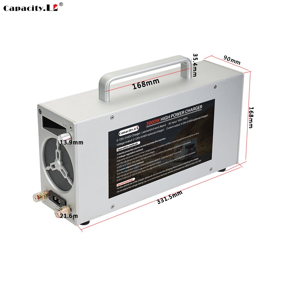 capacity.Li 120v 72v 84v lifepo4 charger 36V 48V 24v 12V Adjustable lithium battery charger 60a 25a fast charger adapter