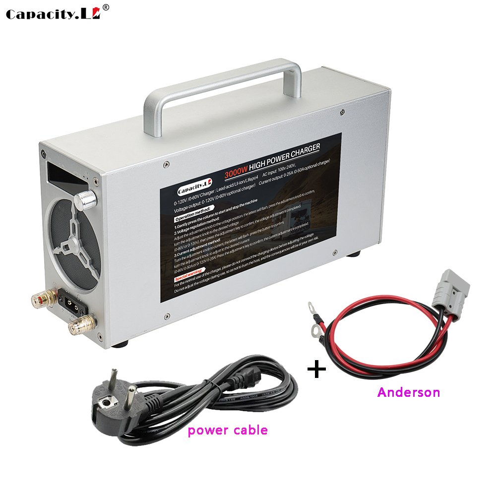 capacity.Li 120v 72v 84v lifepo4 charger 36V 48V 24v 12V Adjustable lithium battery charger 60a 25a fast charger adapter