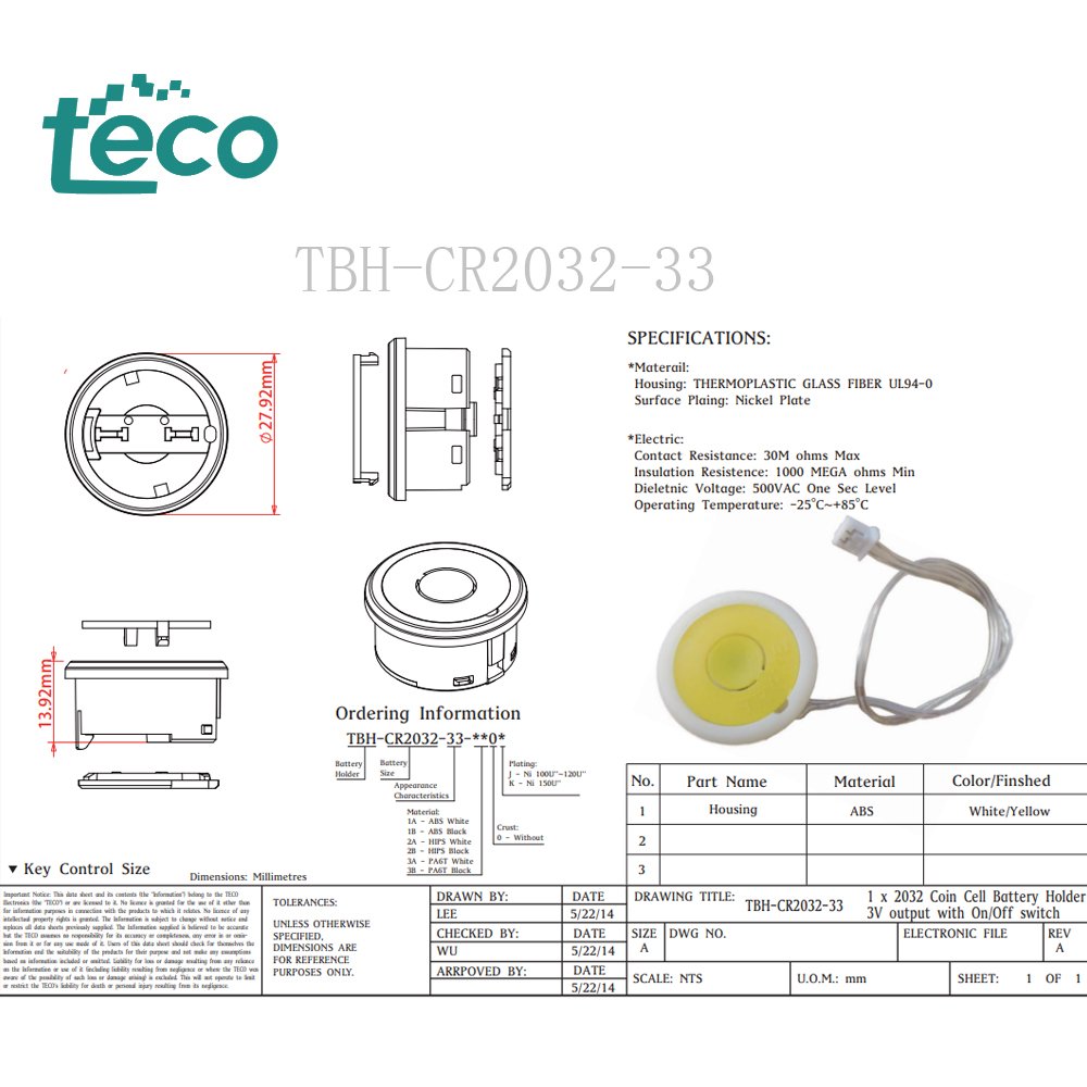 LED light string button battery box 2032 battery box TRY ME3v series lighting test switch color light accessories