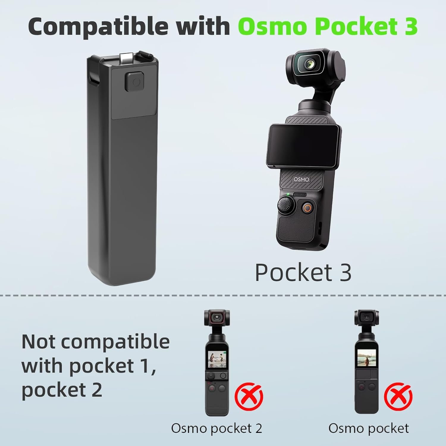 Portable osmo Pocket 3 Battery Handle Built-in 5000mAh Battery,22.5W Fast Charge Battery Handle Compatible pocket 3 accessories