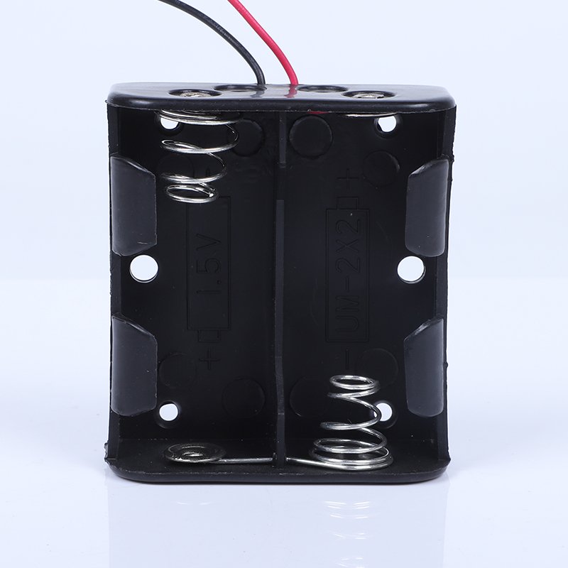 Factory 2*D battery holder with wire plastic black battery storage box two slot