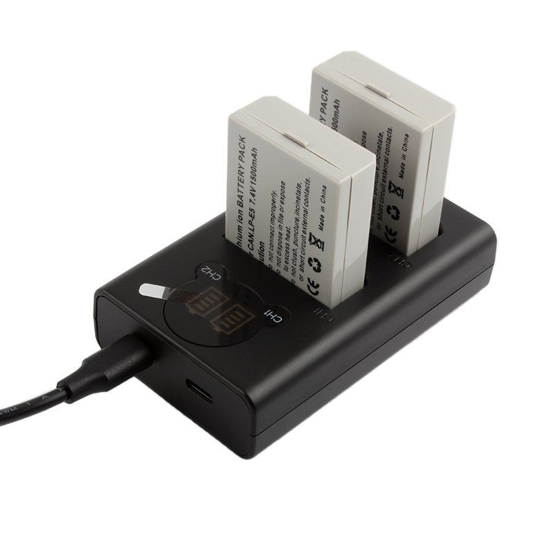 RingTeam LP-E5 LP E5 Small LCD Display Battery Dual Charger With Micro TYPE-C USB C For Canon 450D 500D 1000D Camera