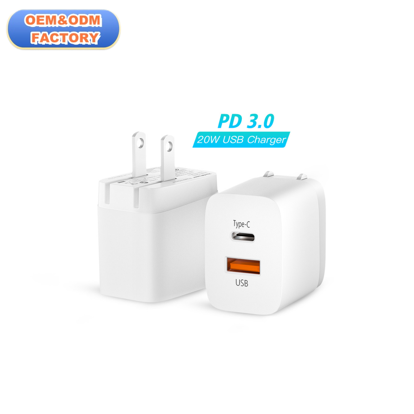 PD 20W 1 Type-C 1 USB-A 5V 9V 12V Phone Accessory Universal Tablet Travel Mini Portable Fast Wall Battery Charger Power Adapter