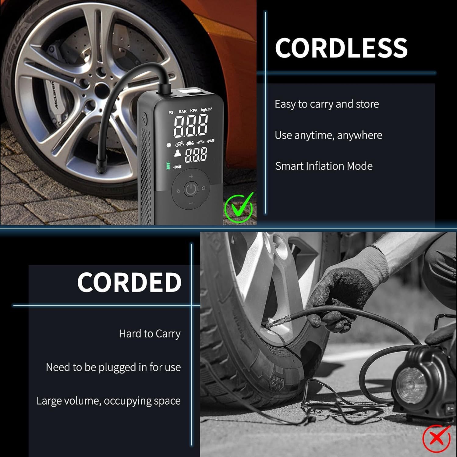 2024 Wholesale Hot selling Tyre Air Pump Car Tire Accessories 7.4V Portable and Multi-functional Charger and tire Inflators