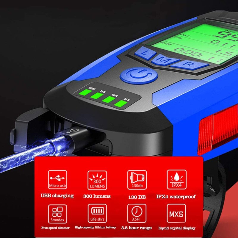 Popular multi function USB Rechargeable mileage Bicycle Computer Loud Bike Bell LED bicycle light mountain bikes accessories