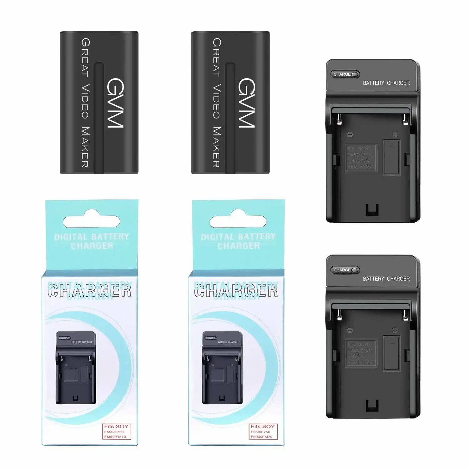 GVM Official NP-F750 4400mAh Batteries with Travel Chargers (Set of 2)