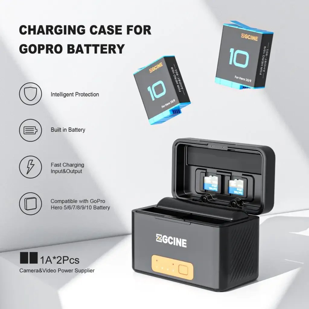 ZGCINE PS-G10 Mini Battery Charging Box Battery Kit For GoPro Hero 11 10 9 8 7 6 5 5200mAh Smart Storage Case Power Bank TF Card