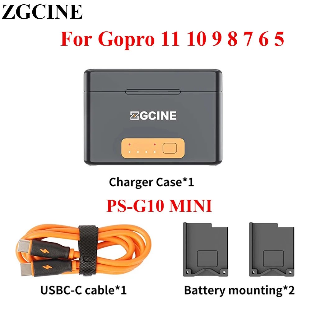 ZGCINE PS-G10 Mini Battery Charging Box Battery Kit For GoPro Hero 11 10 9 8 7 6 5 5200mAh Smart Storage Case Power Bank TF Card
