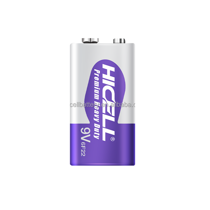 HICELL Brand 9v 6F22 2pcs In A Blister Card High Capacity Carbon Zinc Battery Dry Battery China battery Factory