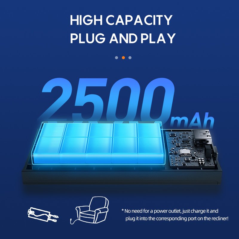 Universal 2-Pin Compatibility Battery Pack 2500mAh Wireless Rechargeable Battery Pack for Reclining Furniture