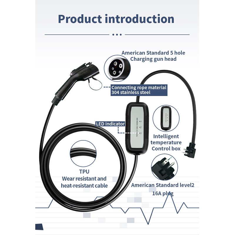 AC TYPE1 32A 7KW indicator Light Portable Ev Charger American Standard ev level 1 ev charger type1 byd