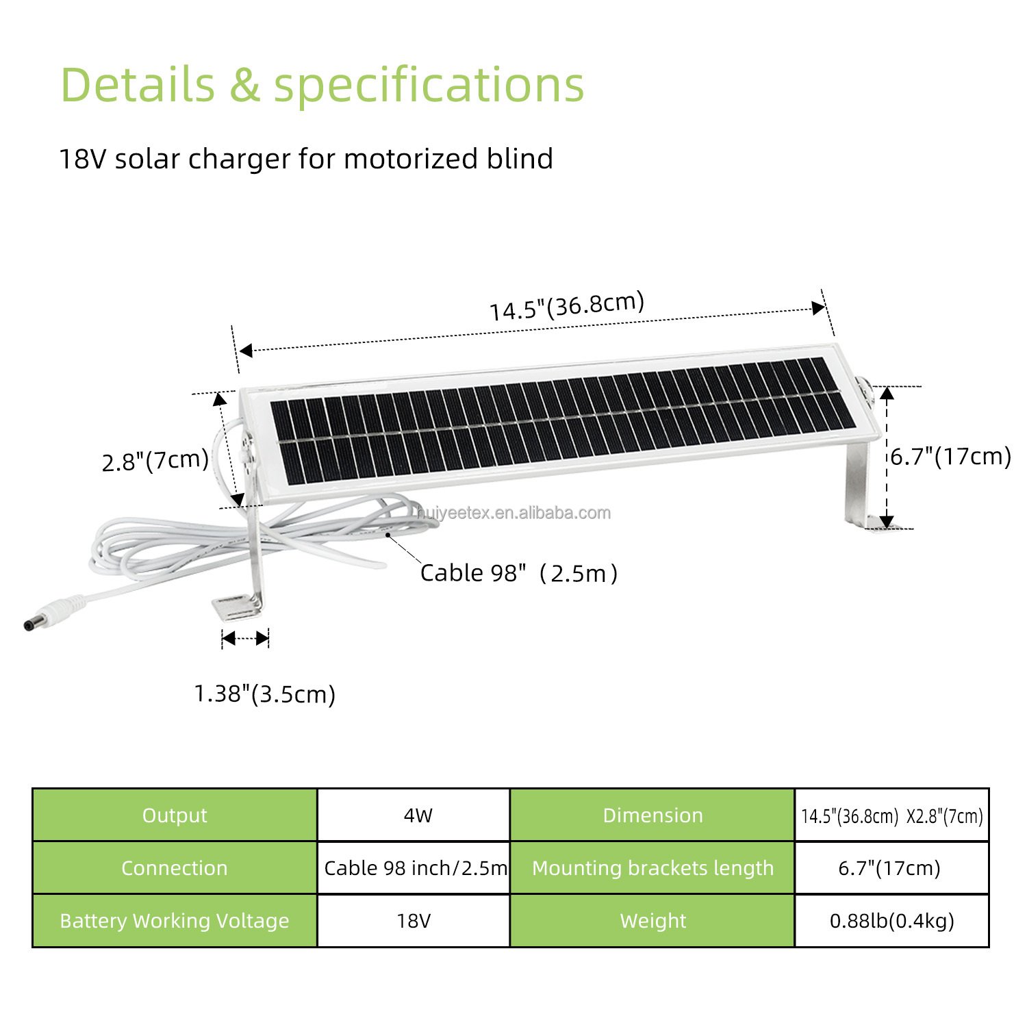 Solar Panel Charger 18V for Motorized Battery Blind/Shade Motors Motorized Window Roller Shade Electric Smart Roller Blind/Shade