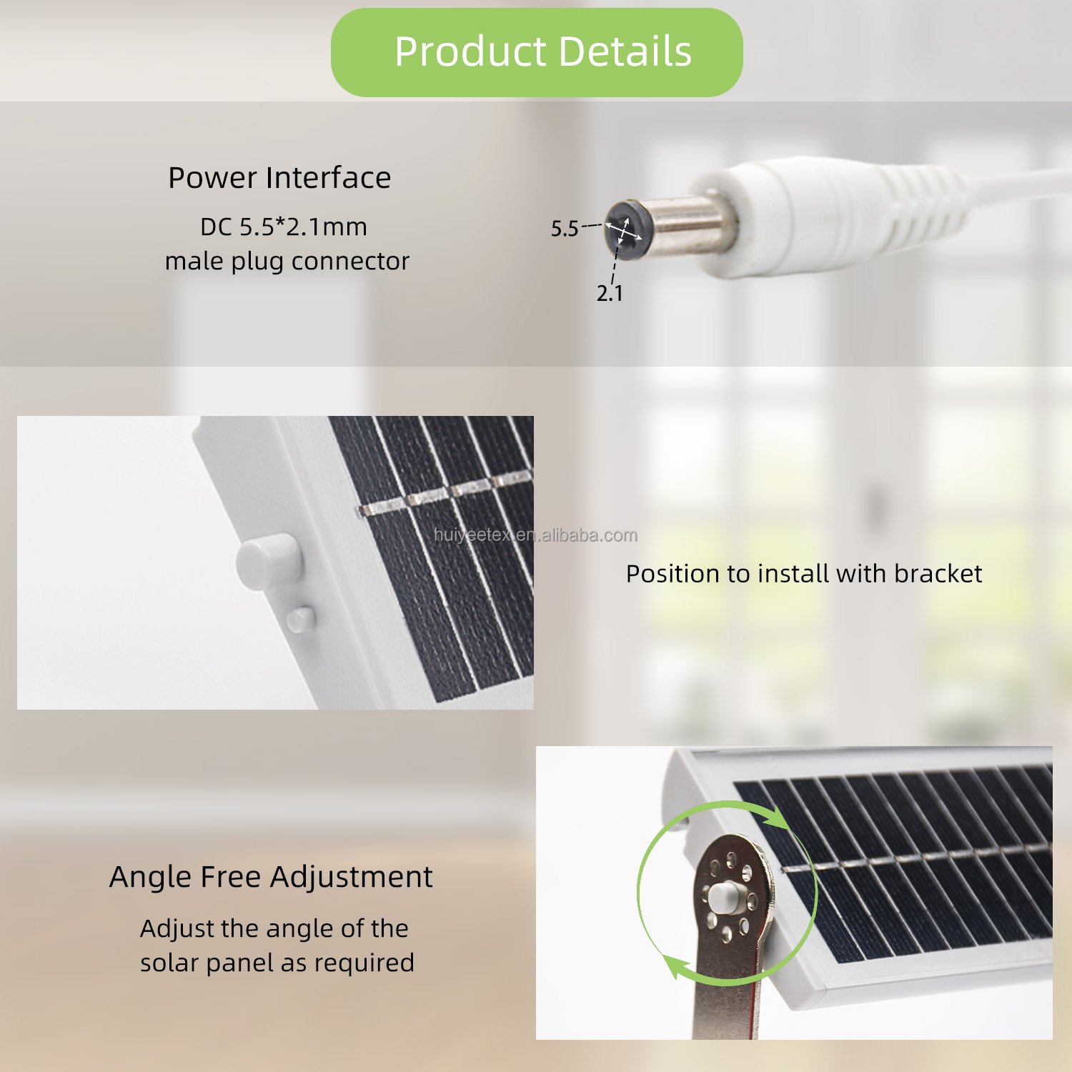Solar Panel Charger 18V for Motorized Battery Blind/Shade Motors Motorized Window Roller Shade Electric Smart Roller Blind/Shade