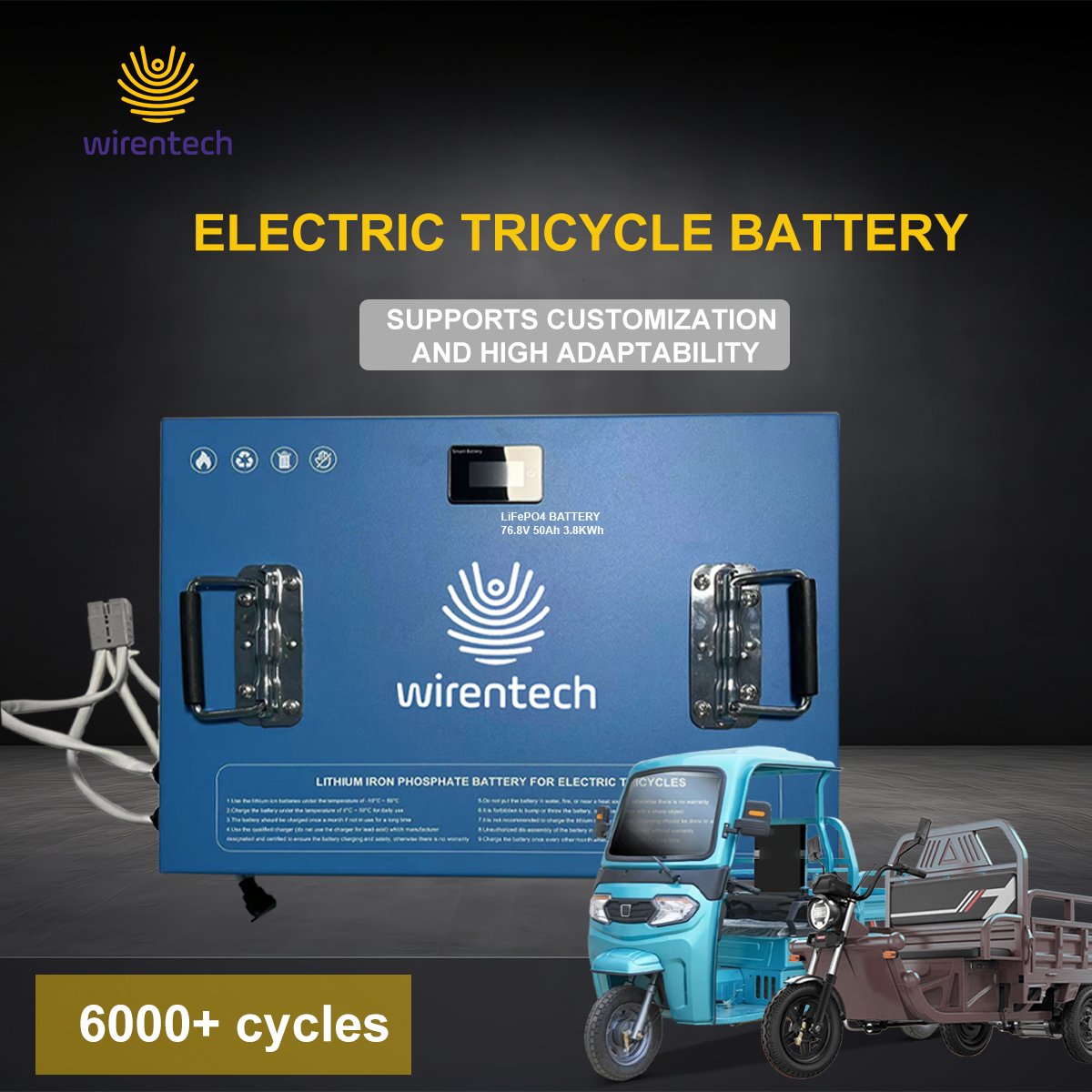 waterproof li ion 72V 50Ah lithium ion battery 50A BMS for 1000W 1200W electric tricycles three wheel scooter