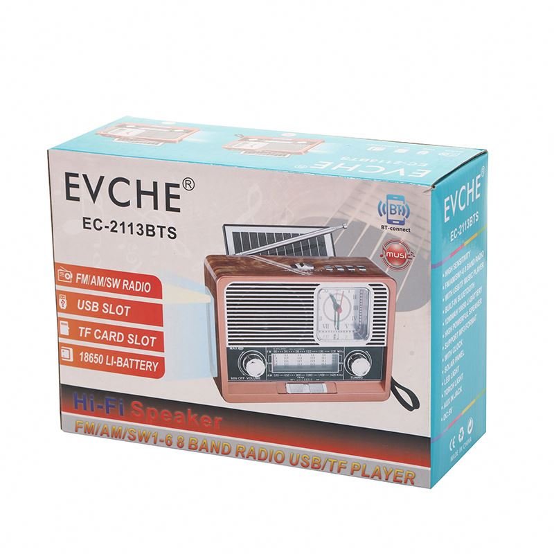 Nostalgic retro wood grain clock player wireless solar with light Bluetooth audio outdoor Vintage Radio