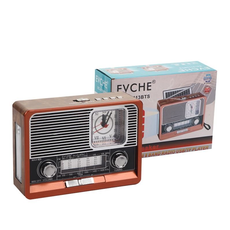 Nostalgic retro wood grain clock player wireless solar with light Bluetooth audio outdoor Vintage Radio