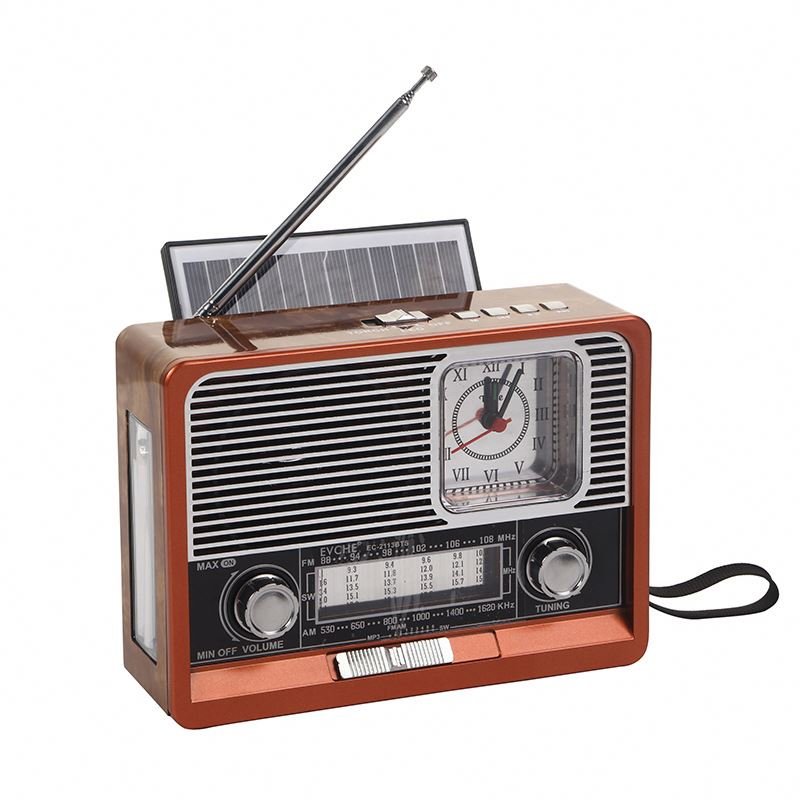 Nostalgic retro wood grain clock player wireless solar with light Bluetooth audio outdoor Vintage Radio