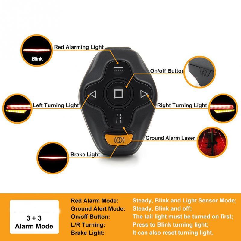 New LED Wireless Bike Tail Light Smart USB Rechargeable Cycling E-bike Accessories Remote Turn Bicycle Rear Light Laser Signal