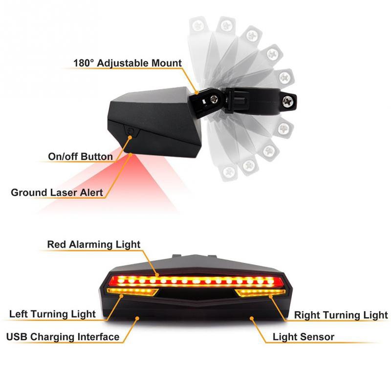 New LED Wireless Bike Tail Light Smart USB Rechargeable Cycling E-bike Accessories Remote Turn Bicycle Rear Light Laser Signal
