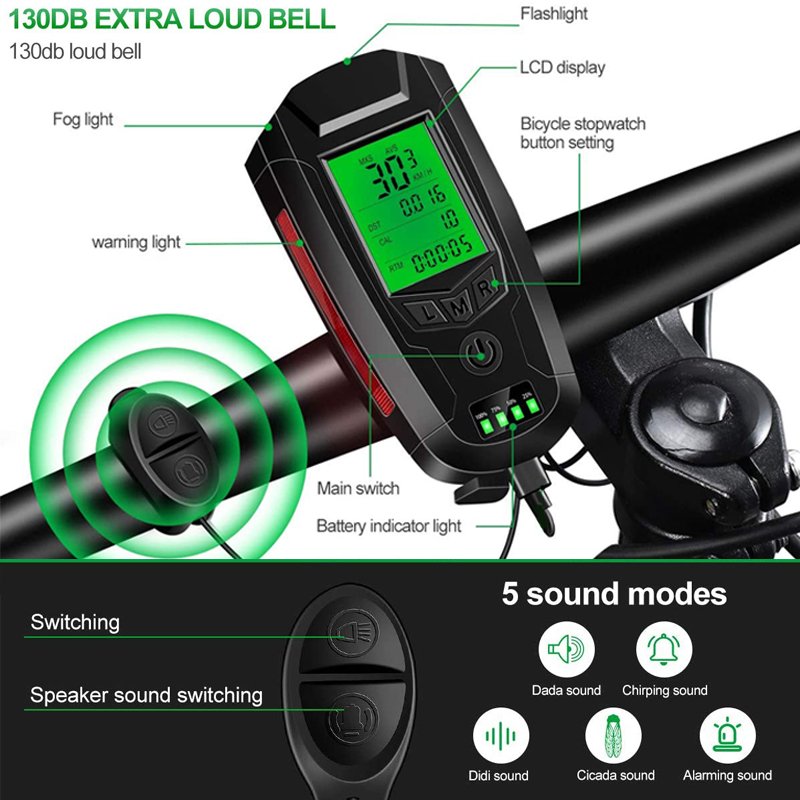 AT 5 In 1 Bike Light USB Charge Bicycle Light With Bicycle Computer LED Speedometer Odometer Waterproof Head Light Led For Bike