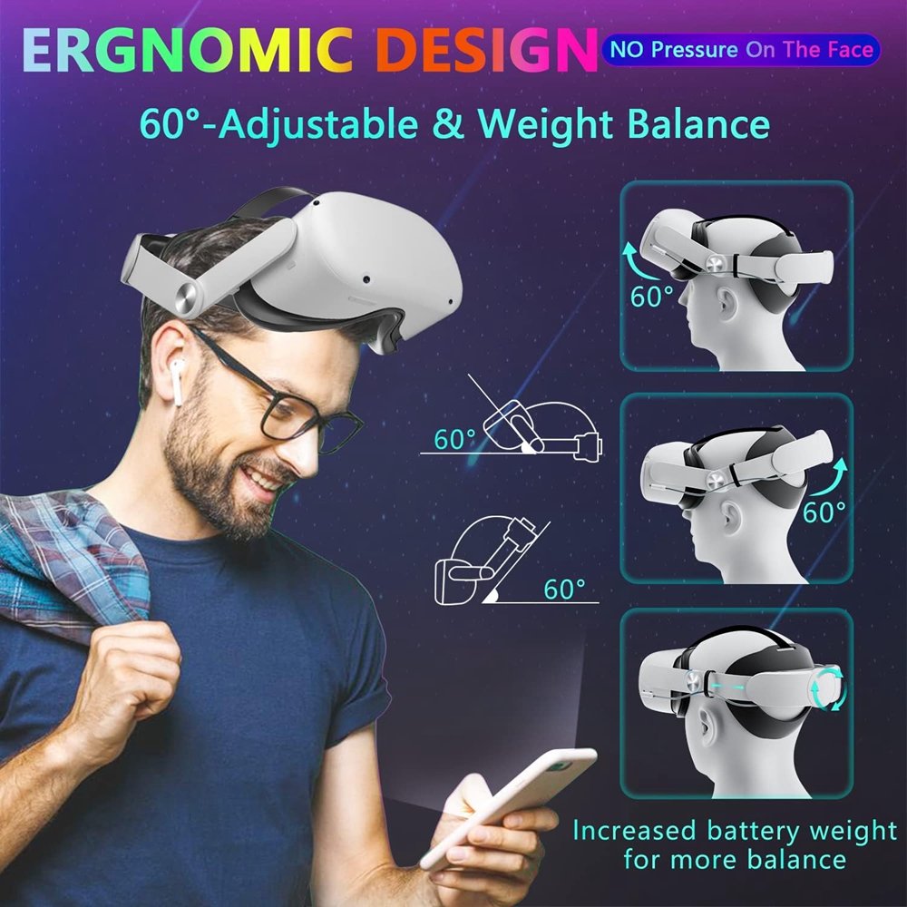 10000mAh Battery Strap For Meta Quest 2 Superior Comfort Wearing VR Accessories Battery Head Strap For Oculus Quest 2