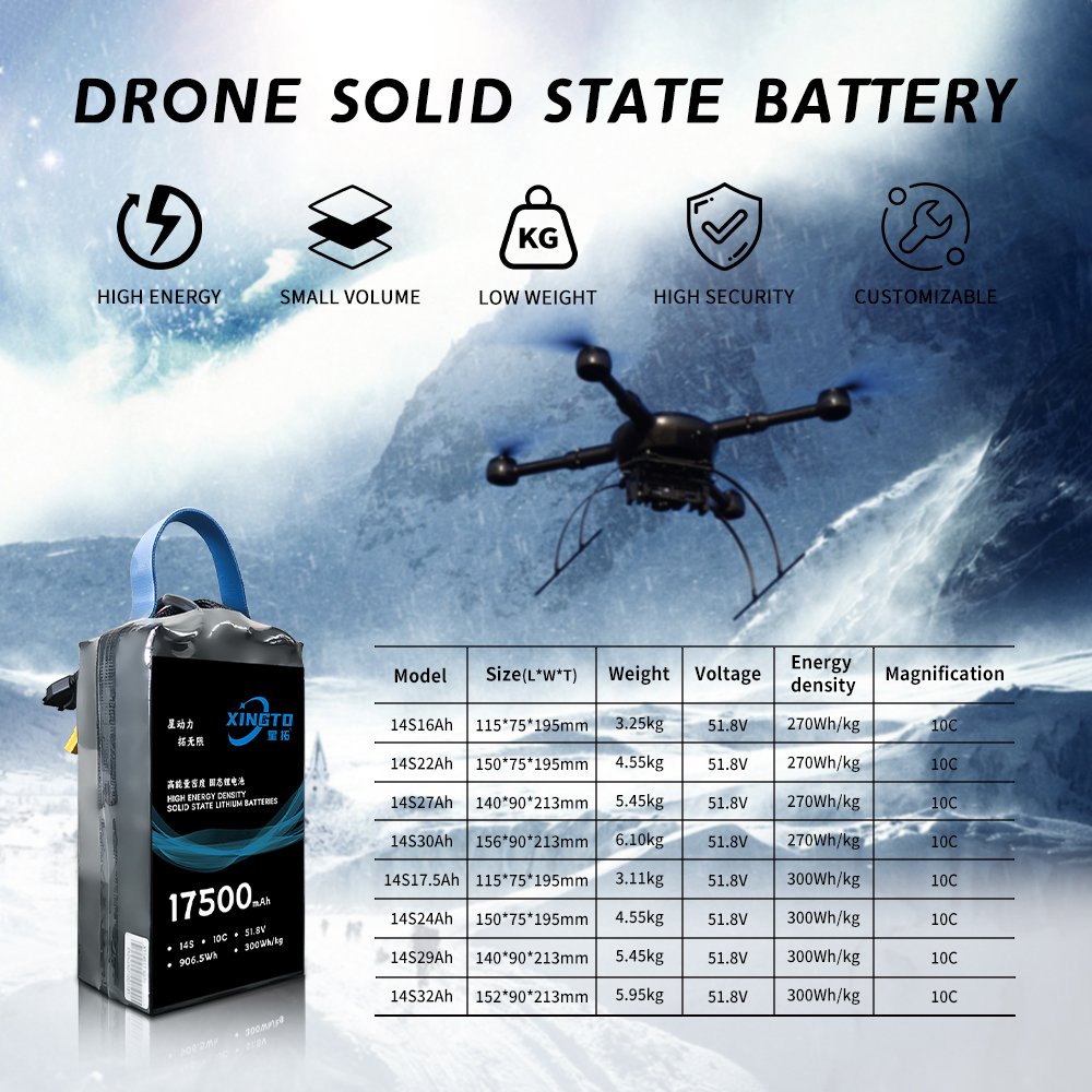 XINGTO Original Manufacturer Wholesale batteries 14S 17500mah 51.8V 300Wh/kg 10C for drones drone Accessories Battery