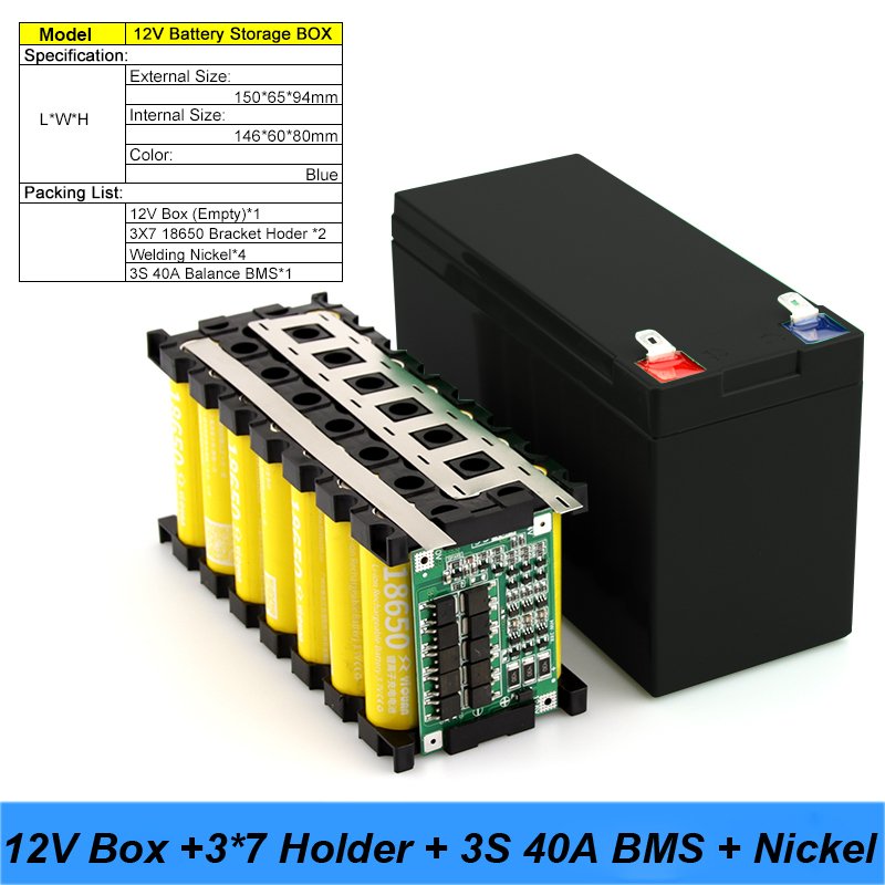 18650 Battery Box 12V7Ah Bracket Cells Spacer ABS Plastic Black Holder for Lifepo4 & Li-Ion Green Pack Accessory