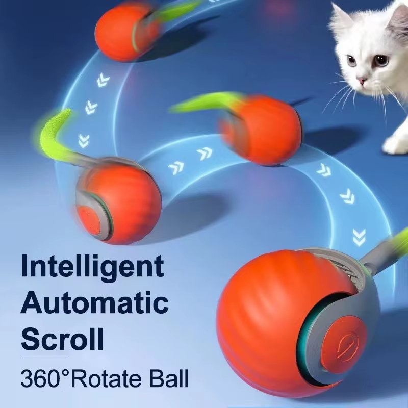 2024 YAOJI Interactive Cat Toys Smart Automatic Self Mobility Active Rolling Electric Cat Ball for Cats with Feather Teaser