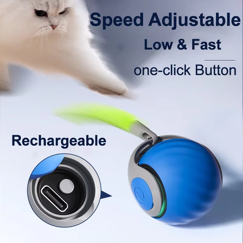 2024 YAOJI Interactive Cat Toys Smart Automatic Self Mobility Active Rolling Electric Cat Ball for Cats with Feather Teaser