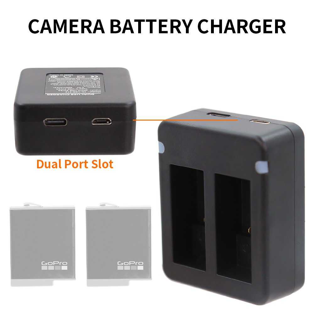 HONGDAK Portable Black Dual Port USB Action Camera For gopro Battery Charger for Hero 11/10/ 9/8/7
