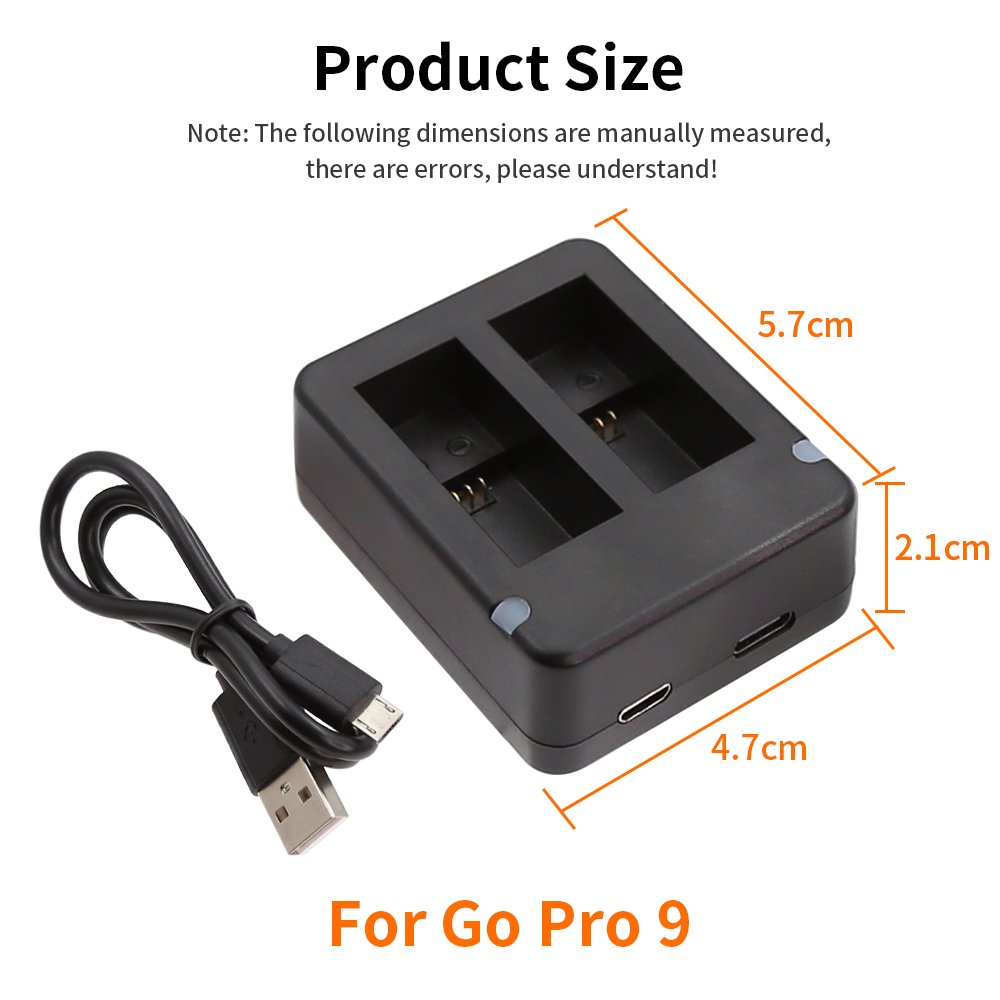 HONGDAK Portable Black Dual Port USB Action Camera For gopro Battery Charger for Hero 11/10/ 9/8/7