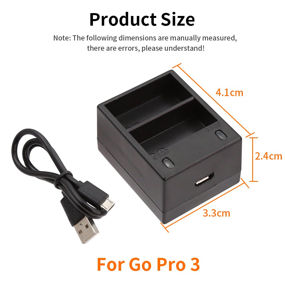 HONGDAK Portable Black Dual Port USB Action Camera For gopro Battery Charger for Hero 11/10/ 9/8/7
