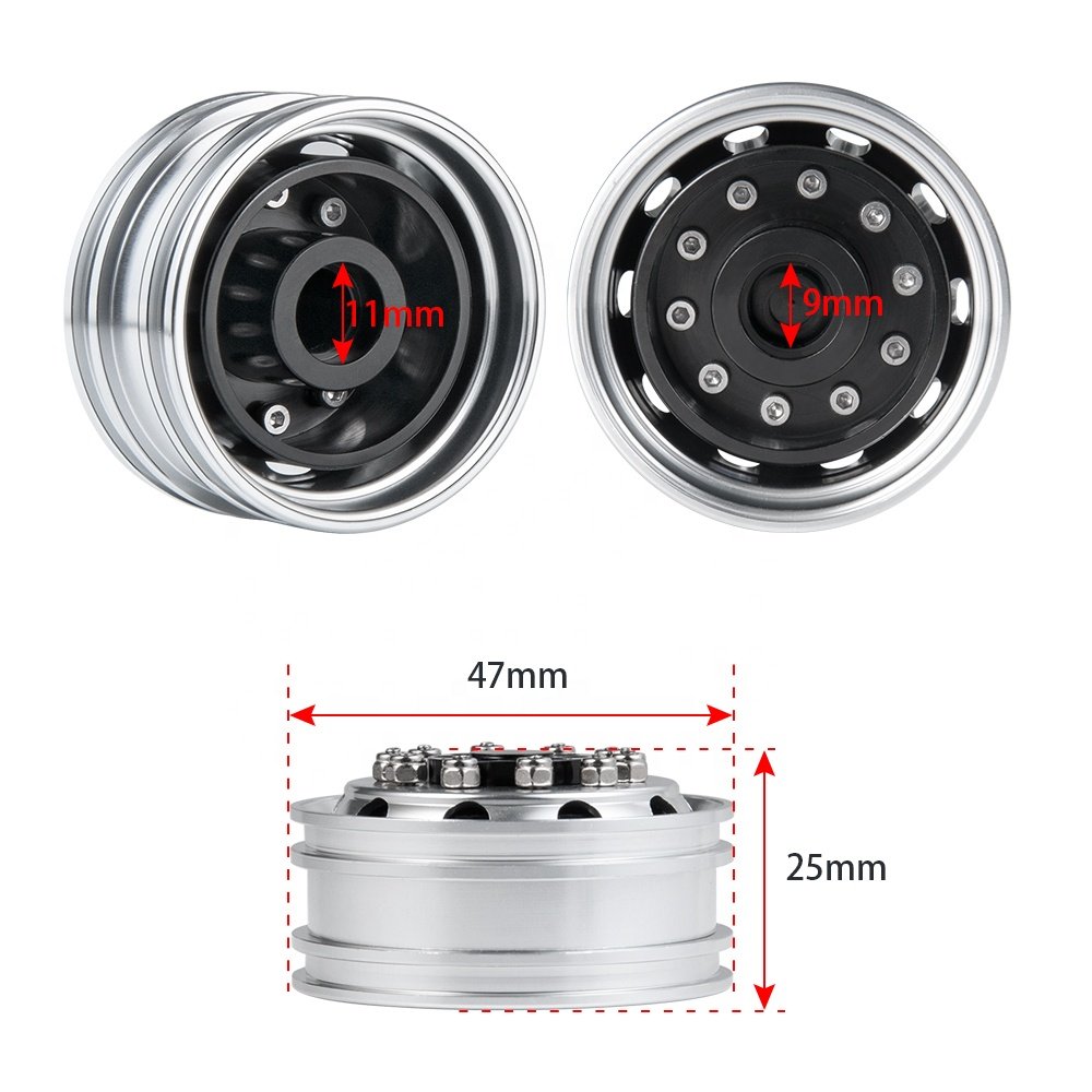OEM wholesale Silver Alloy Metal Beadlock Wheel Rims Hub for Tamiya 1:14 RC Tractor Truck Car rc parts accessories