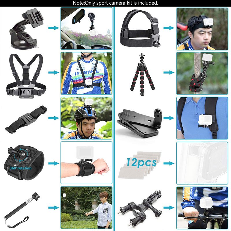 120 in 1 Portable Action Sports Camera Accessory Battery Charger Waterproof Case & Video Bags Kit Camcorder Accessories